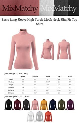 MixMatchy Women's Basic Long Sleeve Turtle Neck Slim Fit Top Shirt