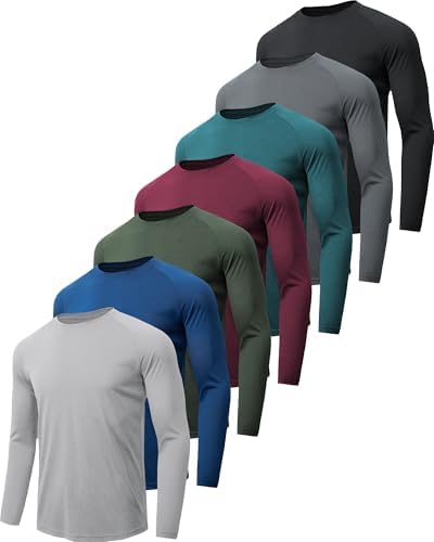 MLYENX 7 Pack Long Sleeve Shirts for Men UPF 50+ UV Sun Protection Quick Dry Moisture Wicking Workout Tee Shirts