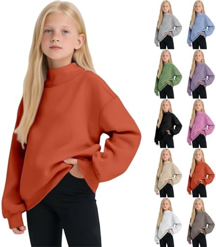 Mock Neck Sweatshirt for Girls Oversized Turtleneck Sweater Long Sleeve Cute Fleece Pullover Tops Fall Trendy Hoodies Clothes