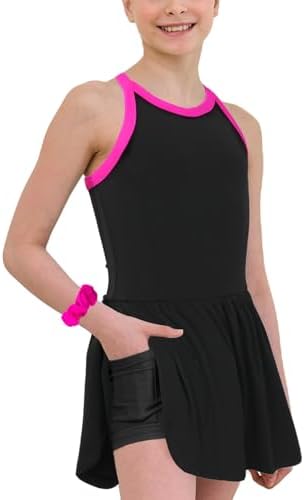 MODAFANS Girls Tennis Golf Dress Sleeveless Athletic Pleated Outfits Sets Built in Shorts with Pockets