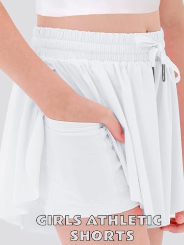 MODERN ASIR 3 Pack Girls Flowy Shorts With Spandex Liner 2-in-1 Youth Butterfly Skirts For Fitness Running Sports
