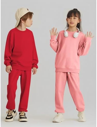 MODNTOGA Big Kid Plain Sweatsuit Set 2PCS Crewneck Sweatshirt And Sweatpants Set For Boys Girls Activewear Fall Winter Outfit