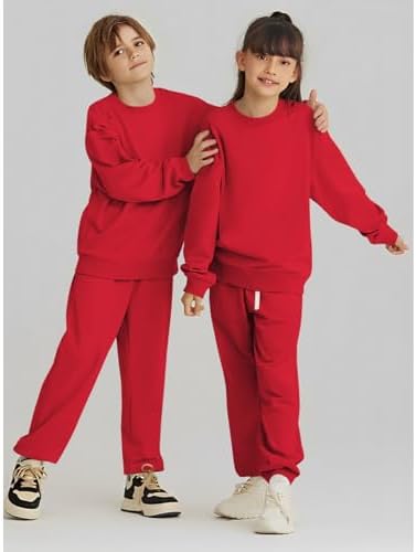 MODNTOGA Big Kid Plain Sweatsuit Set 2PCS Crewneck Sweatshirt And Sweatpants Set For Boys Girls Activewear Fall Winter Outfit