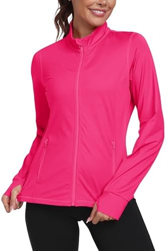 MoFiz Women's Full Zip Up Athletic Jackets Fleece Lined Sports Running Track Jacket Stretchy Workout Tops With Pockets