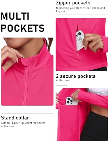 MoFiz Women's Full Zip Up Athletic Jackets Fleece Lined Sports Running Track Jacket Stretchy Workout Tops With Pockets