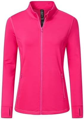 MoFiz Women's Full Zip up Athletic Jackets Fleece Lined Sports Running Track Jacket Stretchy Workout Tops with Pockets