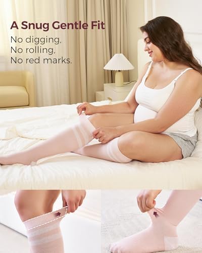 Momcozy Compression Socks For Women Wide Calf 15-20mmHg Knee High Support Socks For Pregnancy Nurses Travel Flying