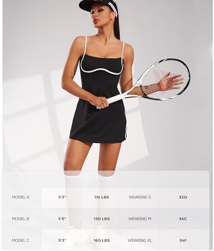 Move With You Womens Workout Tennis Dress With Built-in Bra & Shorts Pockets Sleeveless Exercise Golf Dresses