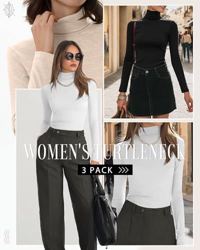 Neer 3 Pack Cotton Women's Turtleneck Long Sleeve Tops Thermal Underwear Base Layer Fall Winter Shirts Sweater