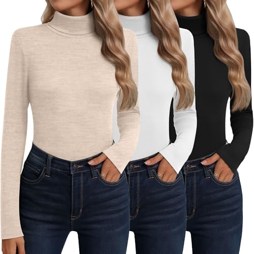 Neer 3 Pack Cotton Women's Turtleneck Long Sleeve Tops Thermal Underwear Base Layer Fall Winter Shirts Sweater