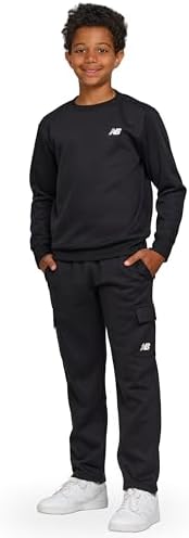New Balance Boys and Toddlers’ 2 Piece Set – Soft Fleece Crewneck Pullover Sweatshirt Cargo Sweatpants Sweatsuit (2T-12)