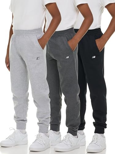 New Balance Boys Fleece Jogger 3 Pack – Kids Soft Cotton Blend Fleece Sweatpants with Pockets Athletic Fit Sizes 4-20