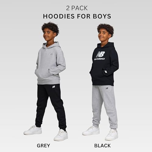 New Balance Boys Hoodie 2-Pack – Premium Comfy Cotton Blended Fleece Pullover Hoodies For Kids Soft Boys Sweatshirts