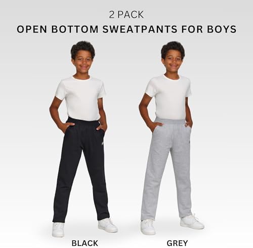 New Balance Boys Open Bottom Active Sweatpants – 2 Pack Soft Cotton Fleece Blend Pull-On Straight Leg Sweats Sizes 4-20