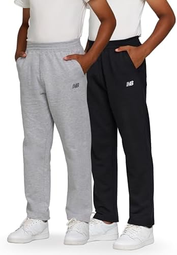 New Balance Boys Open Bottom Active Sweatpants – 2 Pack Soft Cotton Fleece Blend Pull-On Straight Leg Sweats Sizes 4-20