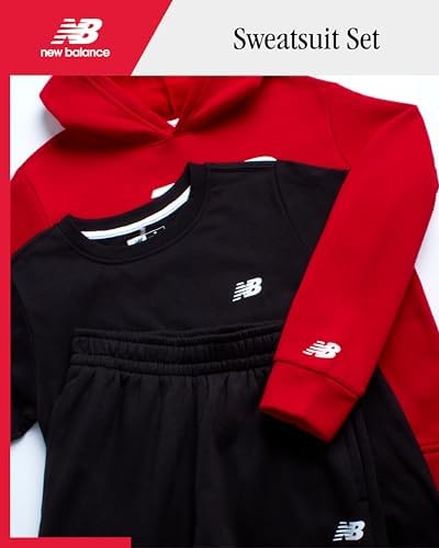 New Balance Boys Sweat Suit Set - 3 Piece Short Sleeve Graphic Tee Fleece Pullover Hoodie And Jogger Pants For Boys (4-16)