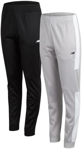 New Balance Boys Sweatpants - 2 Pack Active Performance Tricot Boys Joggers with Elastic Waistband - Athletic Pants for Kids