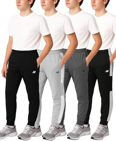 New Balance Boys Sweatpants - 4 Pack Active Tricot Boys Joggers Athletic Pants Kids Activewear Pants With Pockets (4-20)
