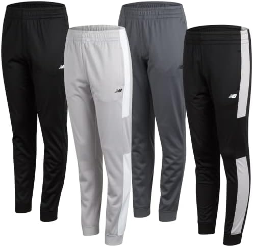 New Balance Boys Sweatpants - 4 Pack Active Tricot Boys Joggers Athletic Pants Kids Activewear Pants with Pockets (4-20)