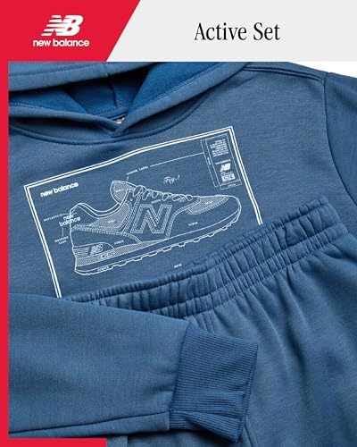 New Balance Boys Tracksuit Set - 2 Piece Classic Hoodie Sweatshirt And Boys Jogger Sweatpants With Pockets (Sizes: 8-16)