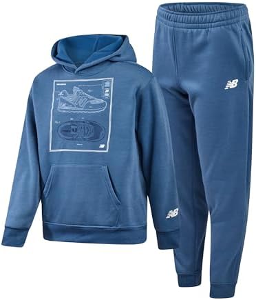 New Balance Boys Tracksuit Set - 2 Piece Classic Hoodie Sweatshirt and Boys Jogger Sweatpants with Pockets (Sizes: 8-16)
