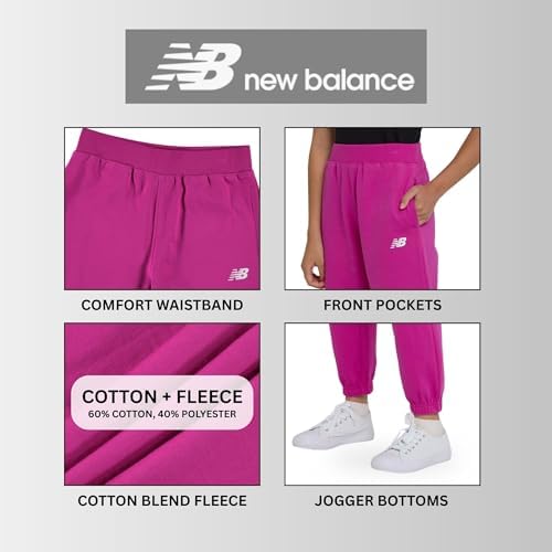 New Balance Girls Active Fleece Jogger 3 Pack – Soft Cotton Blend Fleece Athletic Performance Casual Sweatpants (4-16)