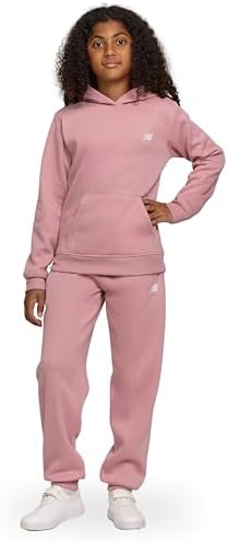 New Balance Girls Athletic 2 Piece – Soft fleece Pullover Hoodie Sweatshirt & Joggers Sweatsuit Activewear Set (4-12)