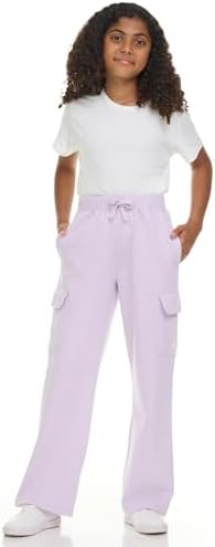 New Balance Girls Cargo Sweatpants – Soft Cotton Fleece Blend Pull-On Wide Leg Open Bottom Sweats Drawstring Sizes 4-16