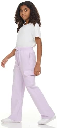New Balance Girls Cargo Sweatpants – Soft Cotton Fleece Blend Pull-On Wide Leg Open Bottom Sweats Drawstring Sizes 4-16