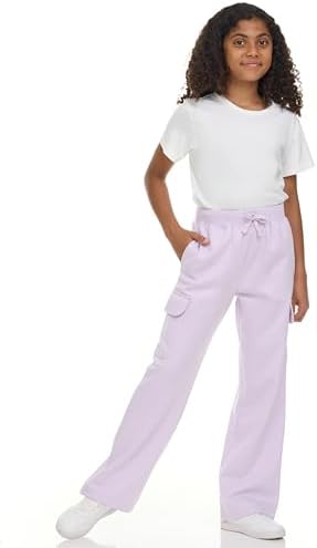 New Balance Girls Cargo Sweatpants – Soft Cotton Fleece Blend Pull-On Wide Leg Open Bottom Sweats Drawstring Sizes 4-16