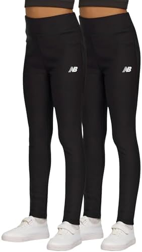New Balance Girls Fleece Lined Leggings - 2 Pack Soft Stretch Yoga Pants Athletic Warm Thermal Tights Sizes 4-16