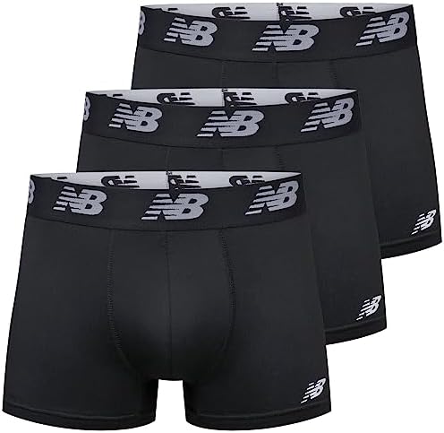 New Balance Men's No Fly Trunks Underwear Jacquard Waistband Breathable Lightweight Moisture Wicking (3 Pack)