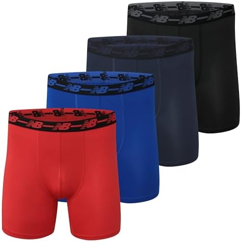 New Balance mens No Fly Performance Breathable Lightweight Moisture Wicking Underwear Boxer Brief (4 Pack)