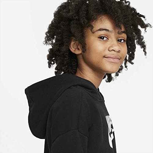 Nike Girl's Sportswear Club Fleece Crop Hoodie (Little Kids/Big Kids) Black/White M (10-12 Big Kid)
