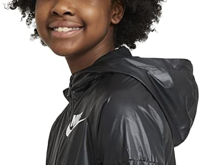 Nike Girl's Windrunner Jacket (Little Kids/Big Kids) Black/Black/White LG (14-16 Big Kid)