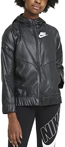 Nike Girl's Windrunner Jacket (Little Kids/Big Kids) Black/Black/White LG (14-16 Big Kid)