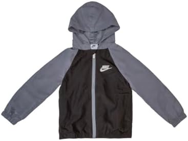 Nike Sportswear Light Weight Hooded Windrunner Full-Zip Jacket - Black/Grey - Kids Size 7