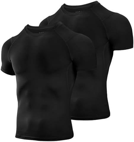 Niksa Men's Compression Shirts 2 Pack Short Sleeve Athletic Compression Tops Cool Dry Workout T Shirt