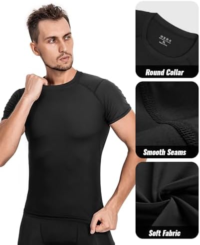 Niksa Men's Compression Shirts Short Sleeve Athletic Compression Tops Dry Workout T Shirt Rash Guard Base Layer Undershirt