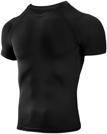 Niksa Men's Compression Shirts Short Sleeve Athletic Compression Tops Dry Workout T Shirt Rash Guard Base Layer Undershirt