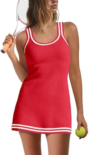 Nirovien Womens Tennis Dress with Shorts Sleeveless Athletic Romper Dress Knit Active Dresses Workout Outfits