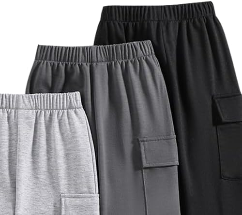 Nivne Tco Boys Casual Pants-Solid Color Soft Trousers-Toddler Boys 3 Pack Sweatpants Set (3-7 Years)