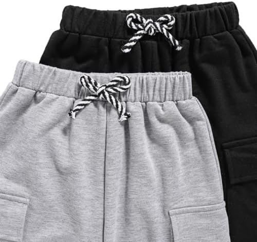 Nivne Tco Boys Casual Pants-Solid Color Soft Trousers Jogger Pants-Toddler Boys 2 Pack Sweatpants Set (3-7T)