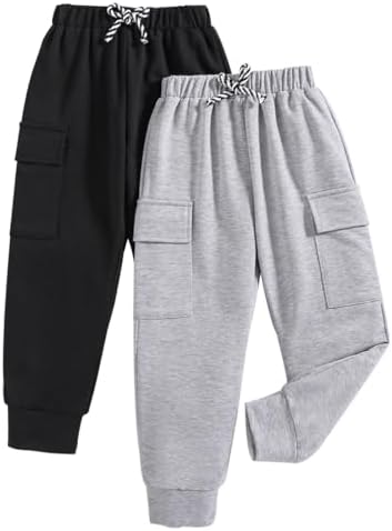 Nivne Tco Boys Casual Pants-Solid Color Soft Trousers Jogger Pants-Toddler Boys 2 Pack Sweatpants Set (3-7T)