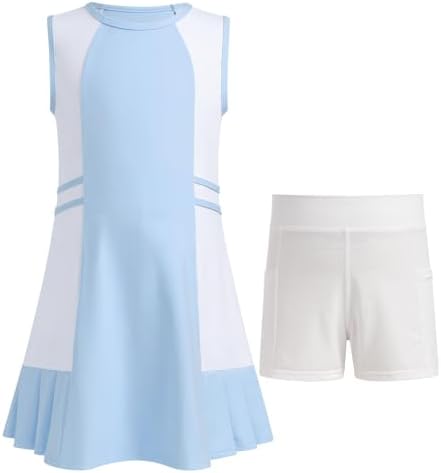 ODASDO Girls Tennis Golf Outfit Sleeveless Dress Tank Top With Pocket Shorts Skorts Set Sportswear Workout Athletic Clothes
