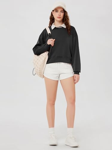 ODODOS Modal Soft Long Sleeve Cropped Sweatshirts For Women Oversized Crew Neck Pullover Crop Top