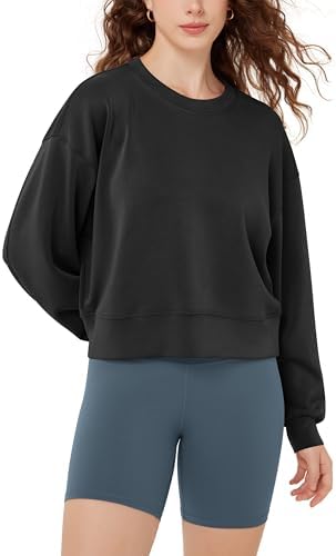 ODODOS Modal Soft Long Sleeve Cropped Sweatshirts for Women Oversized Crew Neck Pullover Crop Top