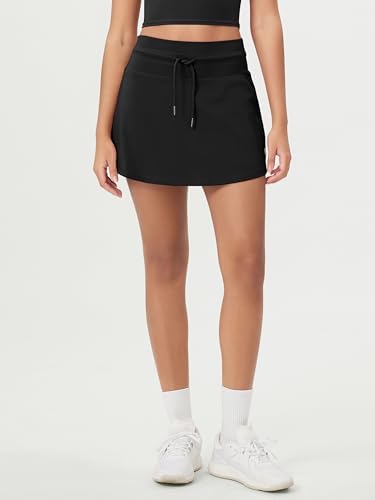 ODODOS Women's Drawstring Tie Daily Skirts Built-in Shorts Athletic Golf Tennis Skorts With Ball Pocket