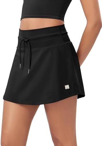 ODODOS Women's Drawstring Tie Daily Skirts Built-in Shorts Athletic Golf Tennis Skorts with Ball Pocket