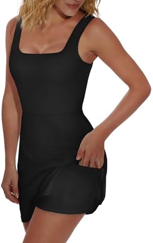 OFEEFAN Athletic Dress For Women Mini U Neck Sleeveless Built In Shorts With Pockets Tennis Golf Graduation